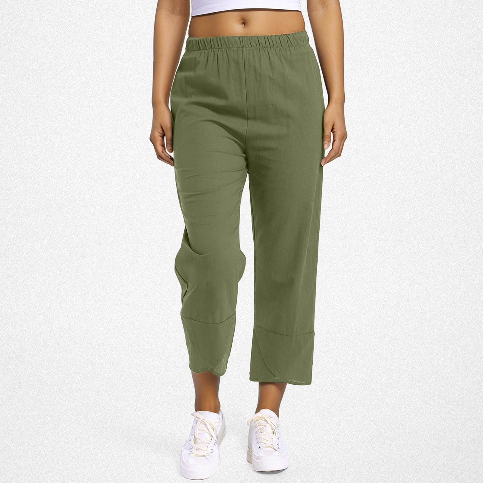 thumbnail image 3 of Pantalones de algodón de color liso para mujer: cintura alta, corte holgado, perfectos para estar por casa y para el día a día, 3 of 8